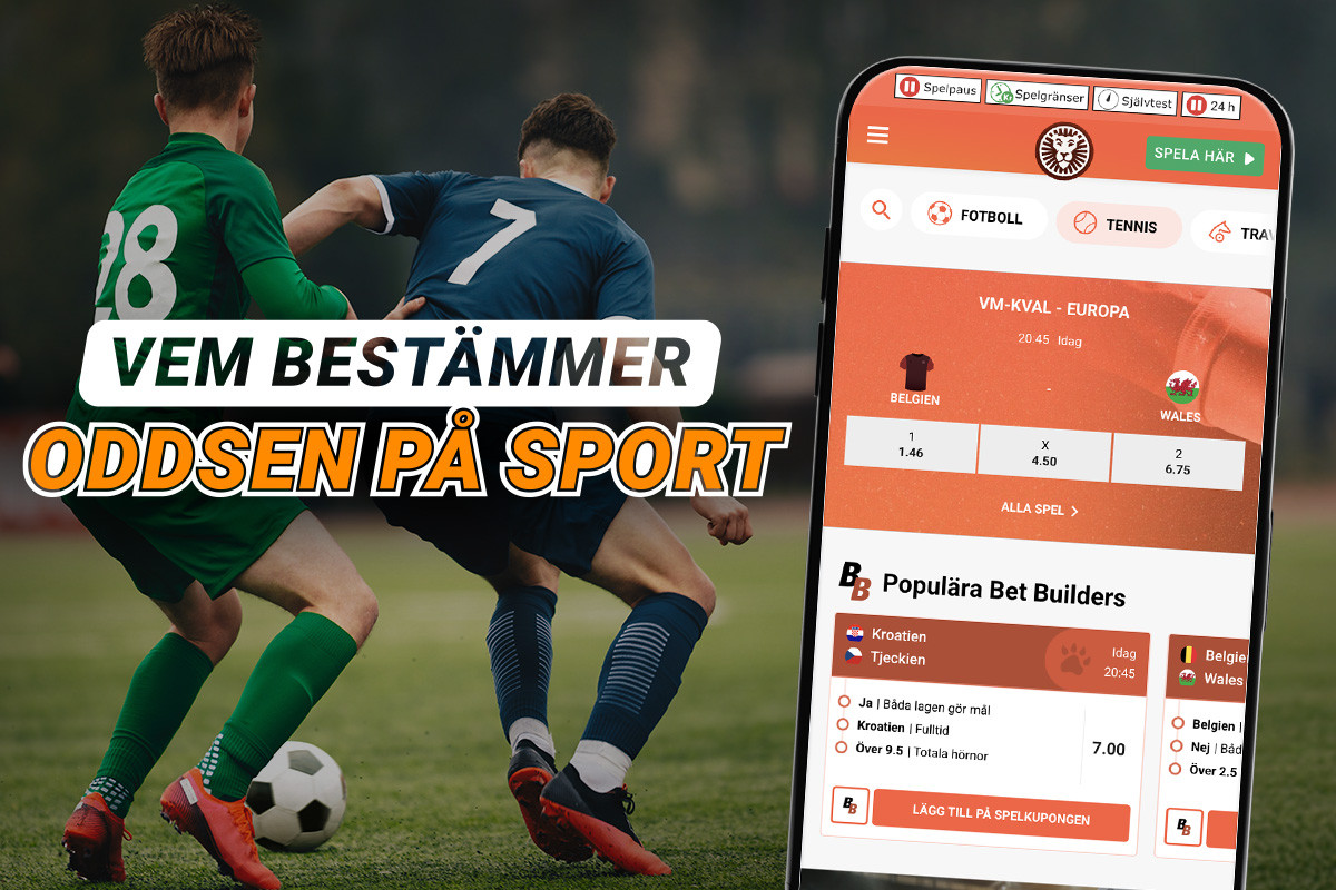 Två fotbollsspelare och en mobiltelefon som visar odds på sport och Bet Builder.
