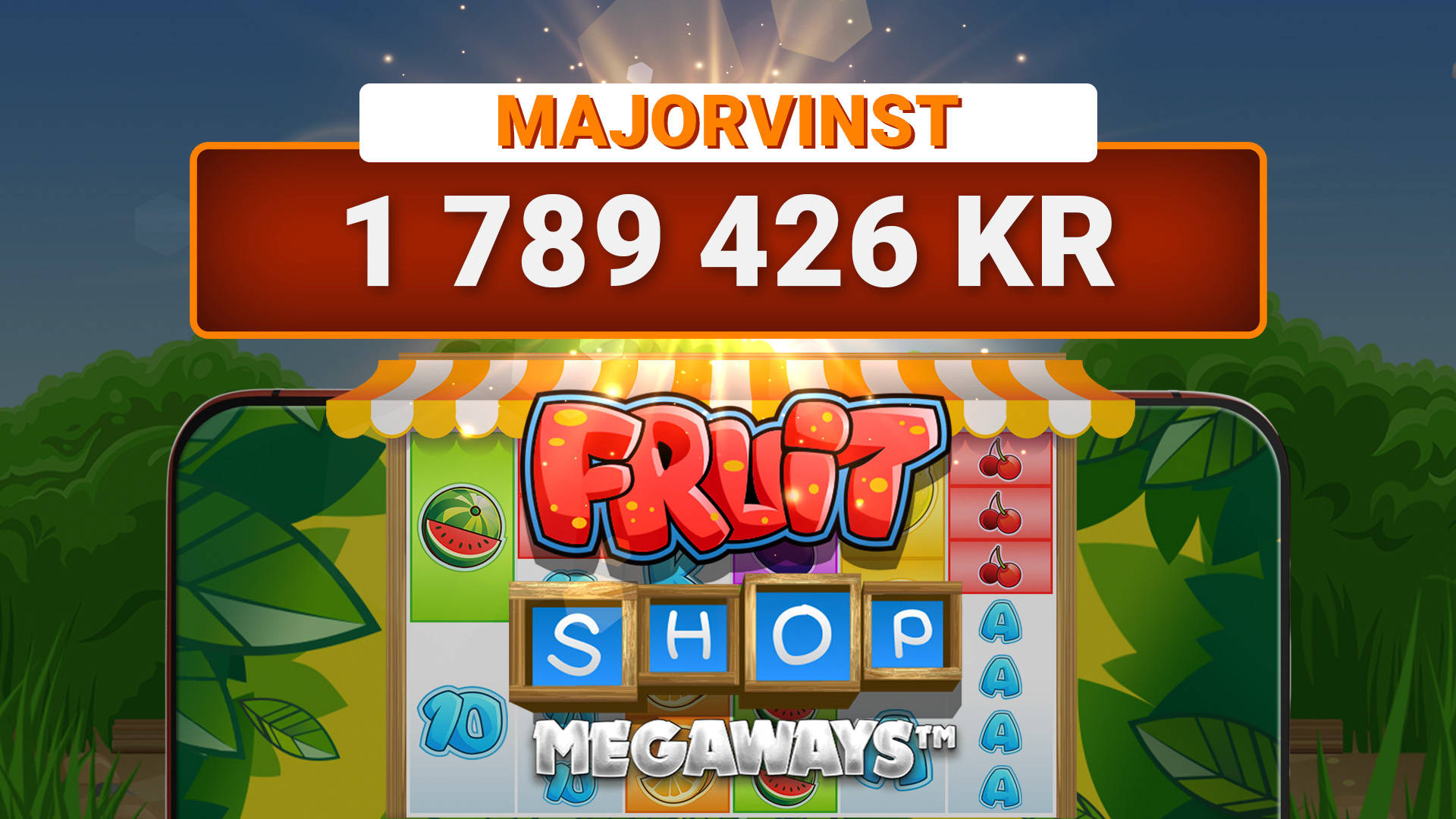 LeoJackpot Major vinst på 1 789 426 kr i spelet Fruit Shop Megaways.