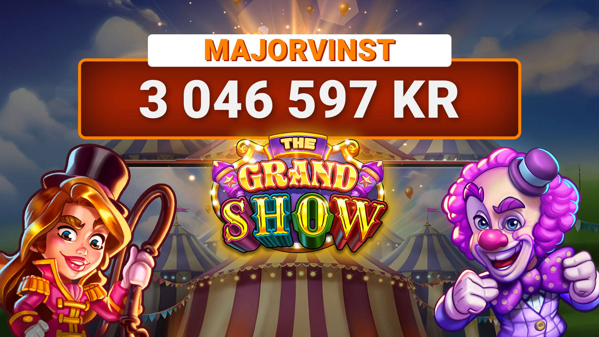 Leojackpot Majorvinst på 3 046 597 kr i spelet The Grand Show.