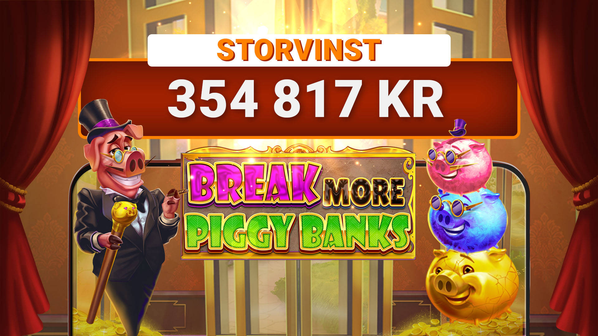 Storvinst på 354 817 kr i Break More Piggy Banks slotspel.