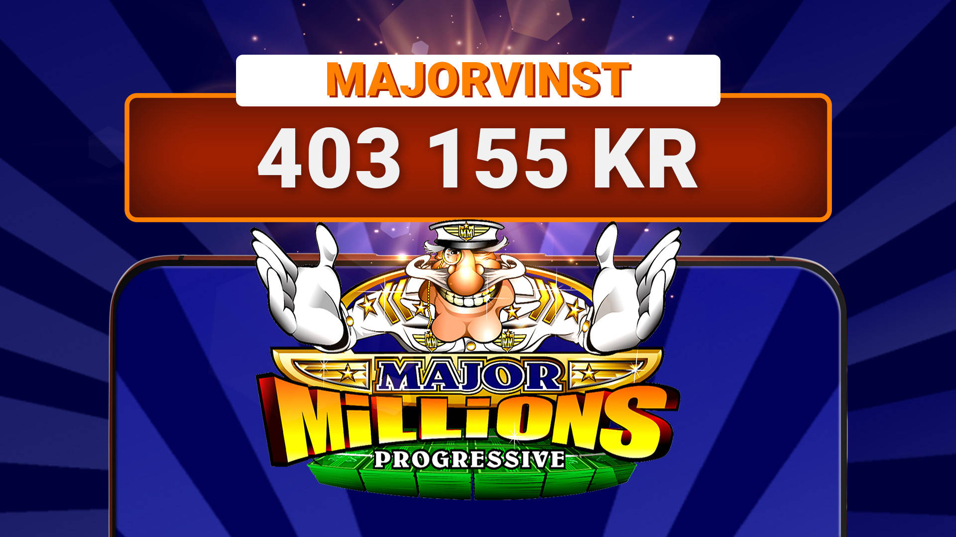 En mobil illustrerar sloten Major Millions där en spelare vunnit stort