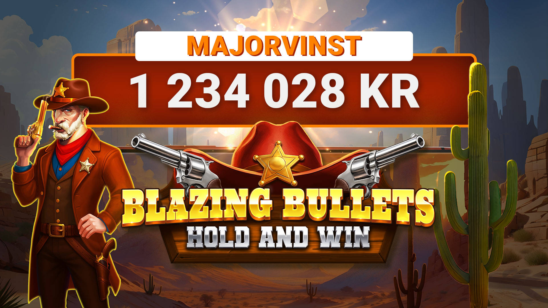 Skärmbild från slotspelet Blazing Bullets: Hold and Win med Major-jackpotten aktiverad.