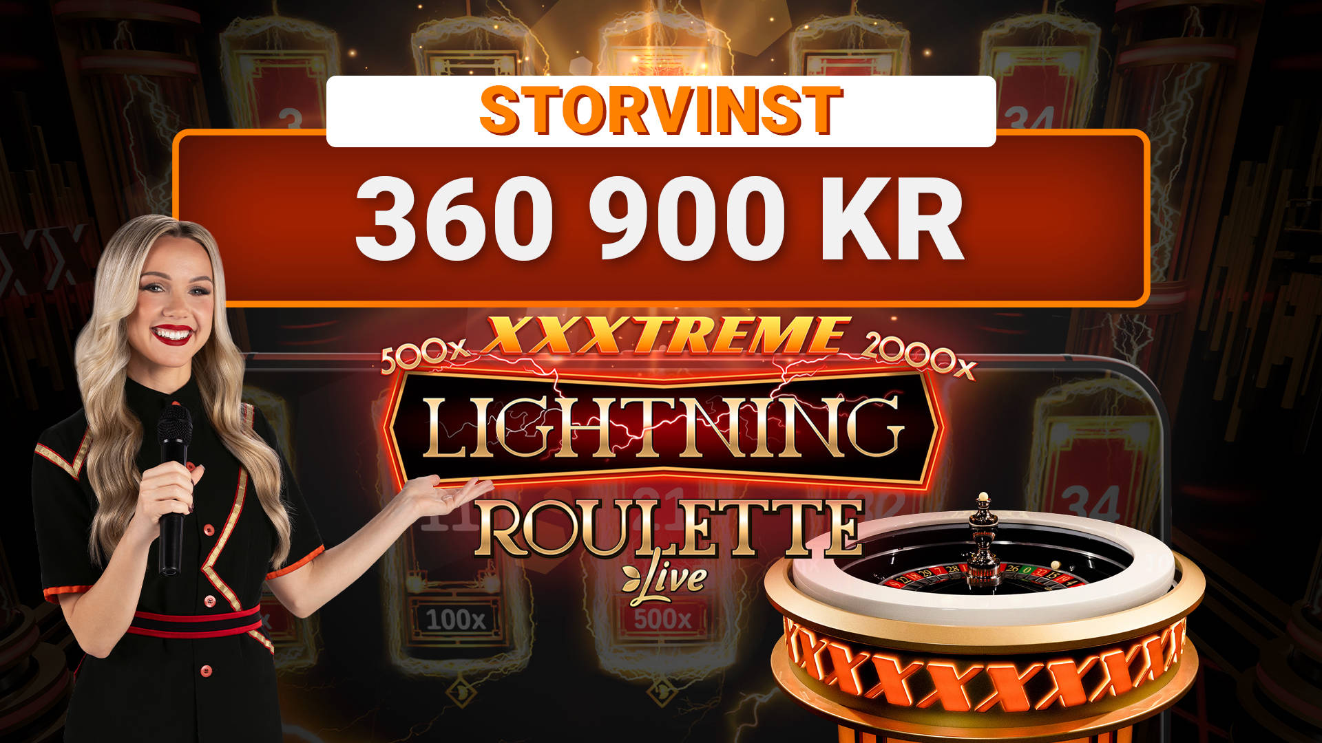 Blixtnedslag över roulettehjulet i XXXtreme Lightning Roulette – storvinst på 360 902 kr hos LeoVegas.