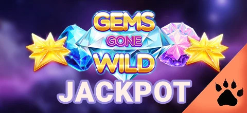 Glittrande diamanter och texten jackpot, som representerar en jackpotvinst i Gems Gone Wild slot