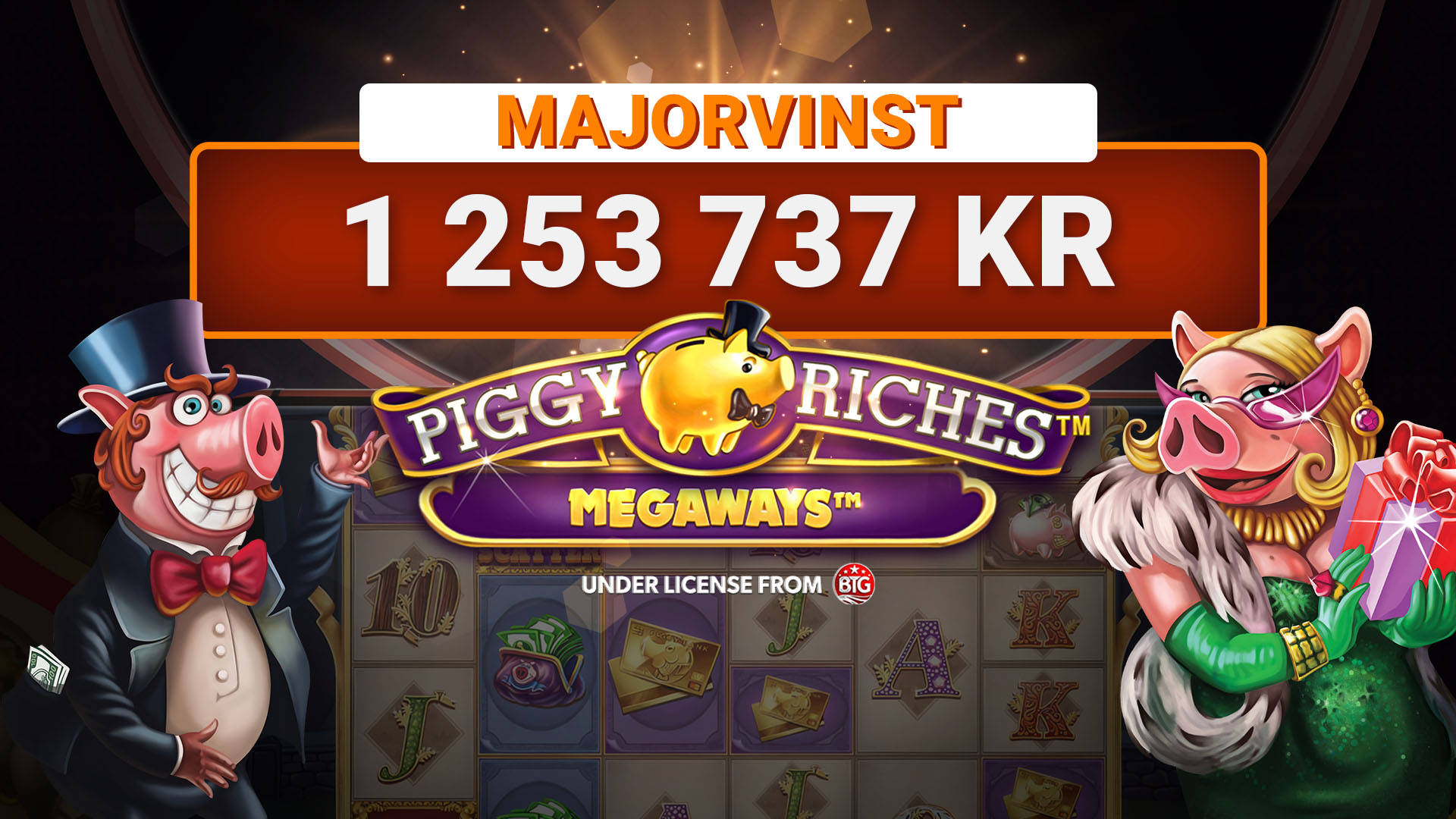 Major vinst på 1 253 737 kr i spelet Piggy Riches Megaways.