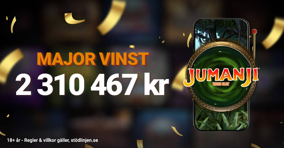 En leojackpot vinst på 2 310 467 kr i spelet Jumanji.