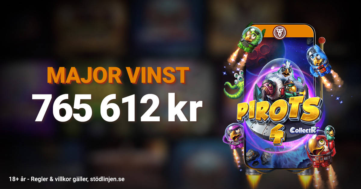 Leojackpot majorvinst på 765 612 kr i spelet Pirots 4.