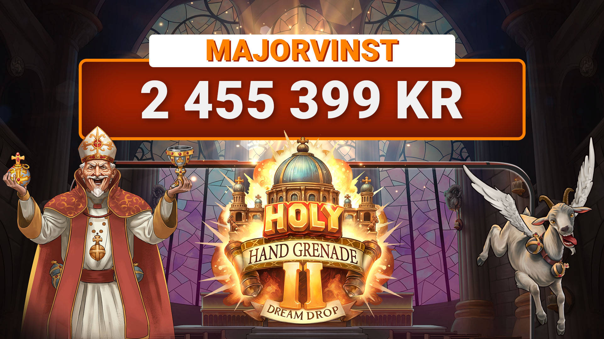 Leojackpot vinst på 2 455 399 kr i Holy Hand Grenade 2 Dream Drop.