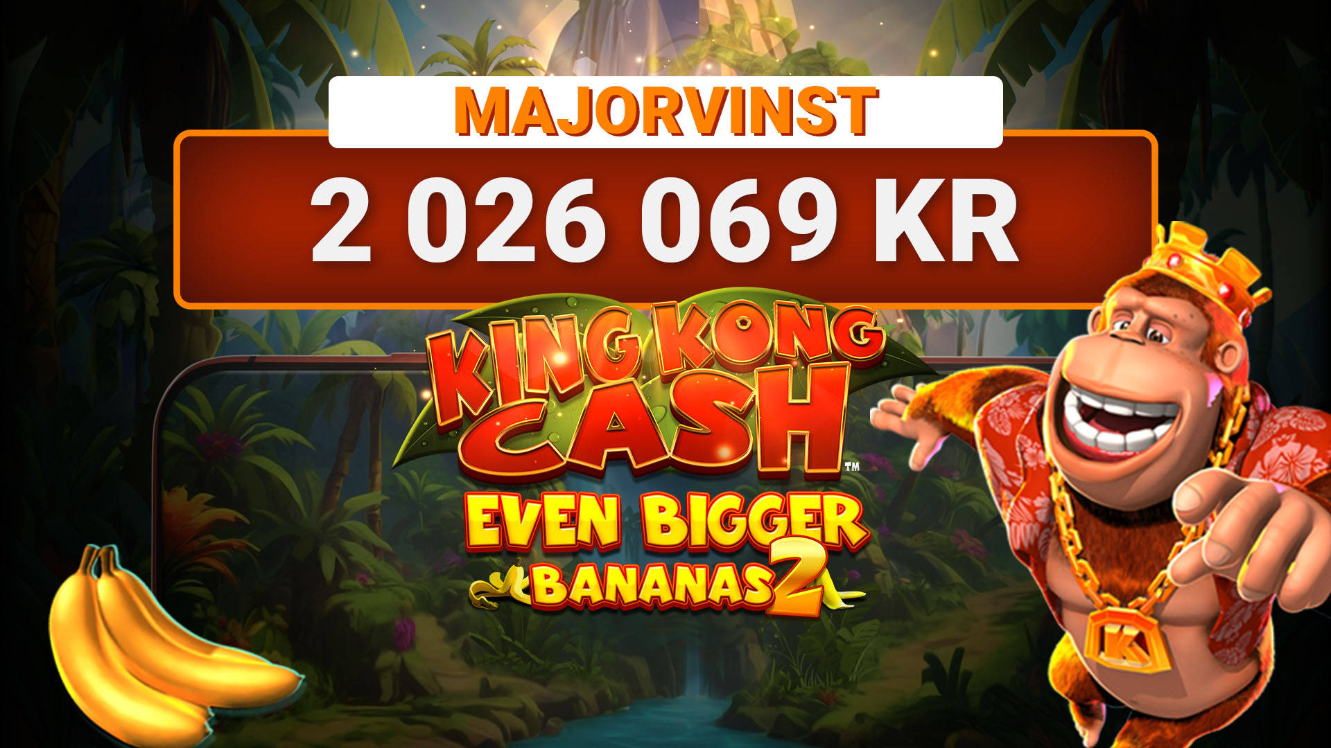 En spelare vann över 2 miljoner kronor på King Kong Bigger Bananas 2 slot