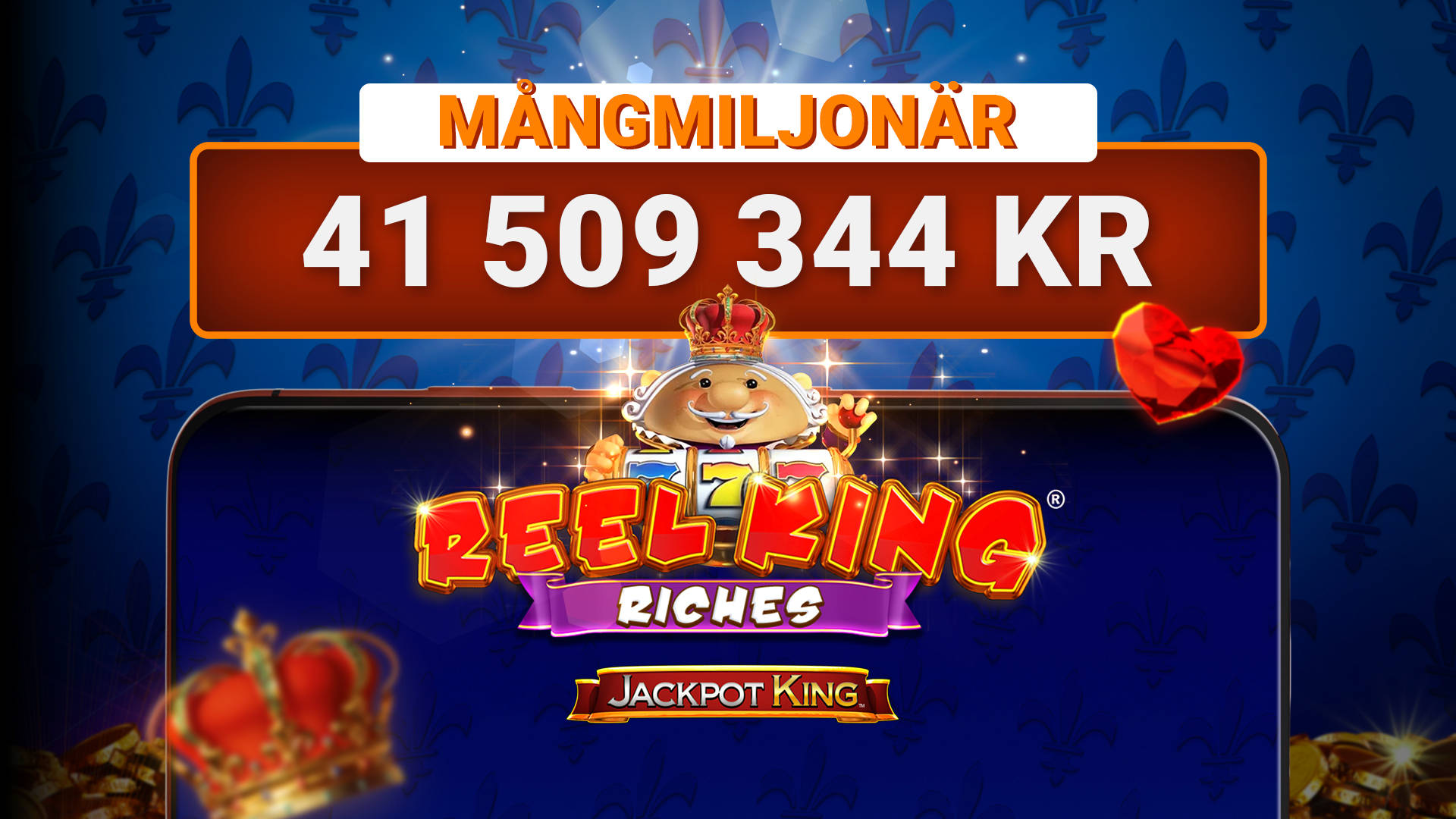 Mångmiljonär hos LeoVegas, historisk storvinst på 41 509 344 kr, med Reel King Riches jackpot king spelautomat.