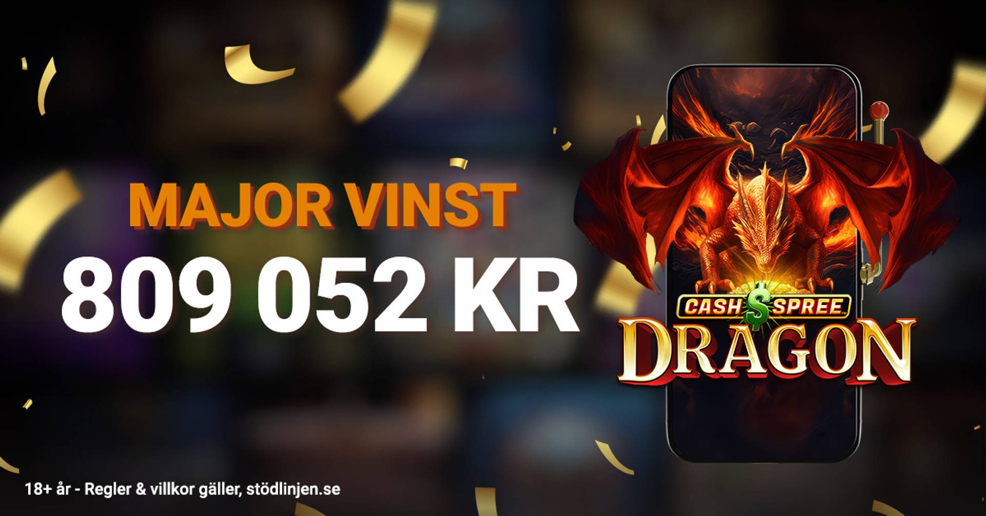 Storvinst på 809 052 kr i spelet Cash Spree Dragon.
