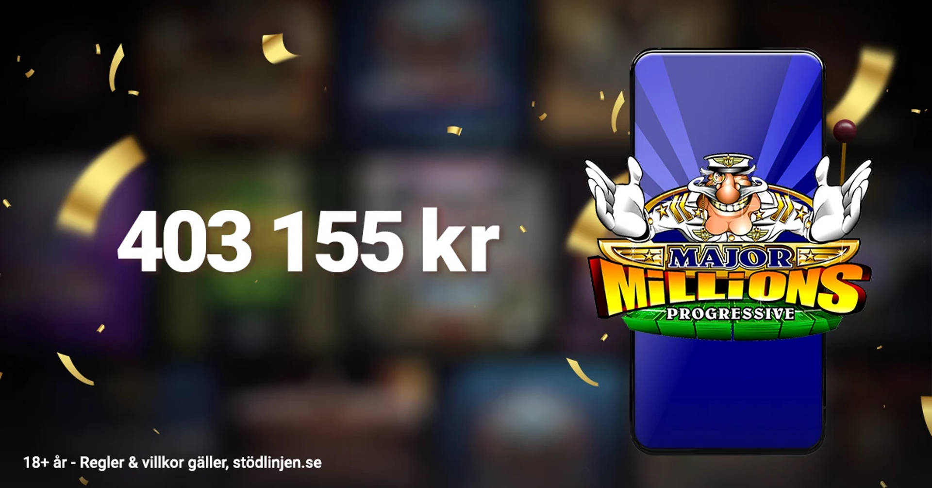 En mobil illustrerar sloten Major Millions där en spelare vunnit stort