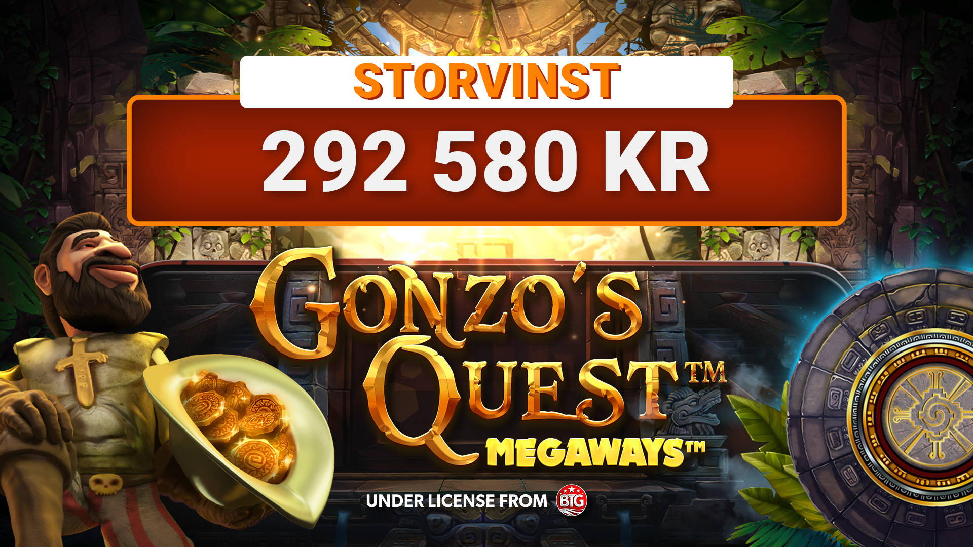 292 580 kr i storvinst i Gonzo's Quest MEGAWAYS!