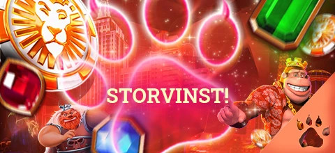 En banner som firar en storvinst, med LeoVegas logga och populära karaktärer från olika slots
