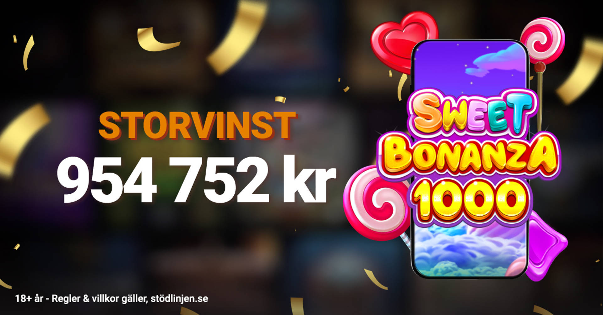 En storvinst på 954 752 kr i spelet Sweet Bonanza 1000.