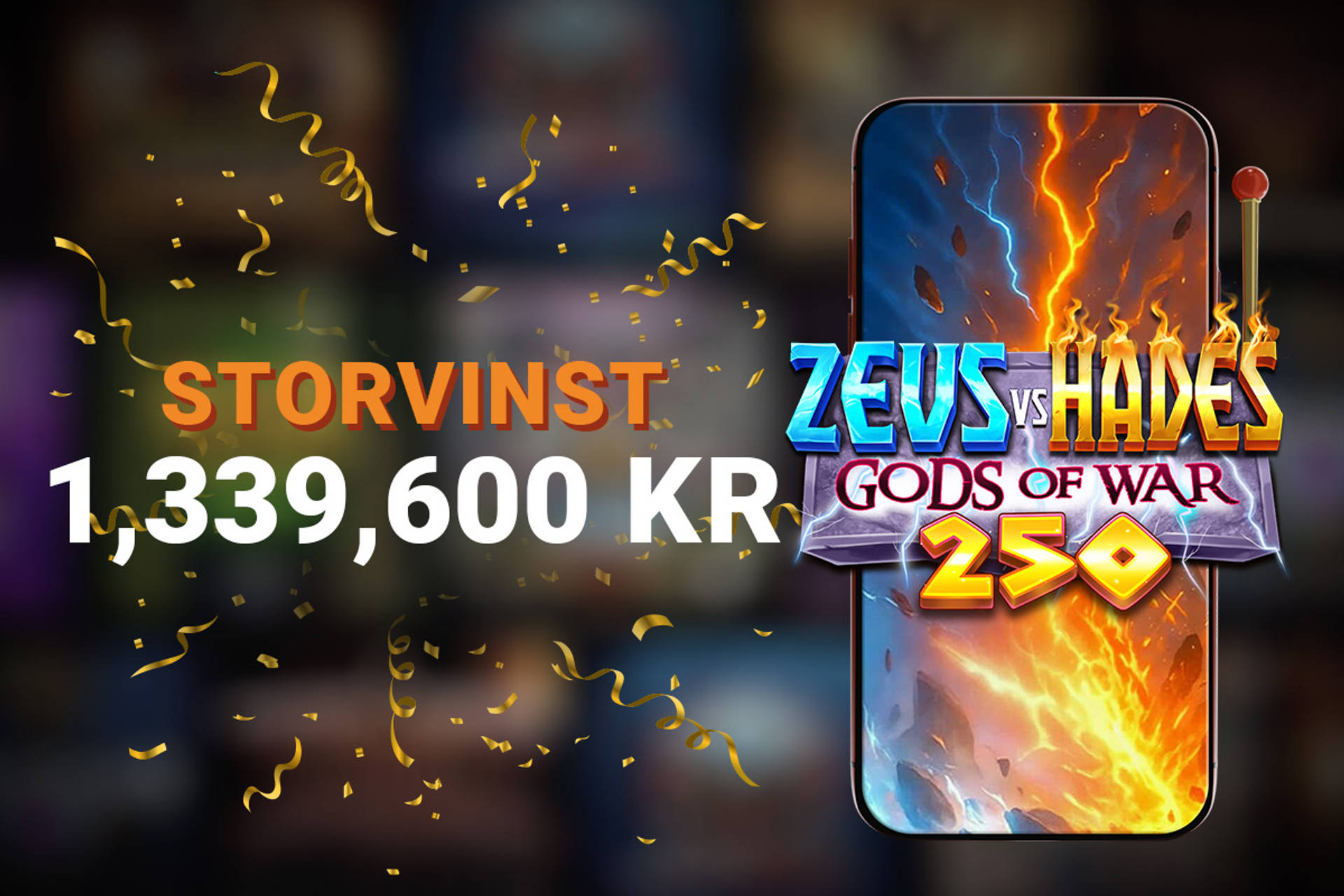 Storvinst på 1,3 miljoner kr i Zeus vs Hades – Gods of War 250.