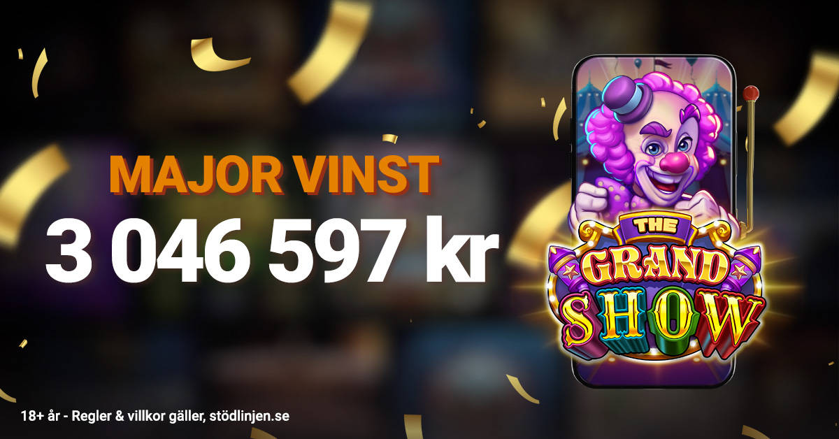 Leojackpot Majorvinst på 3 046 597 kr i spelet The Grand Show.