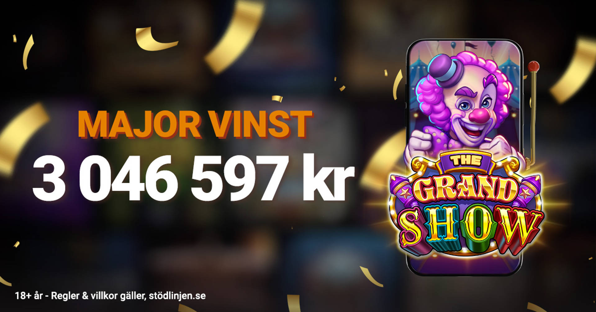 Leojackpot Majorvinst på 3 046 597 kr i spelet The Grand Show.