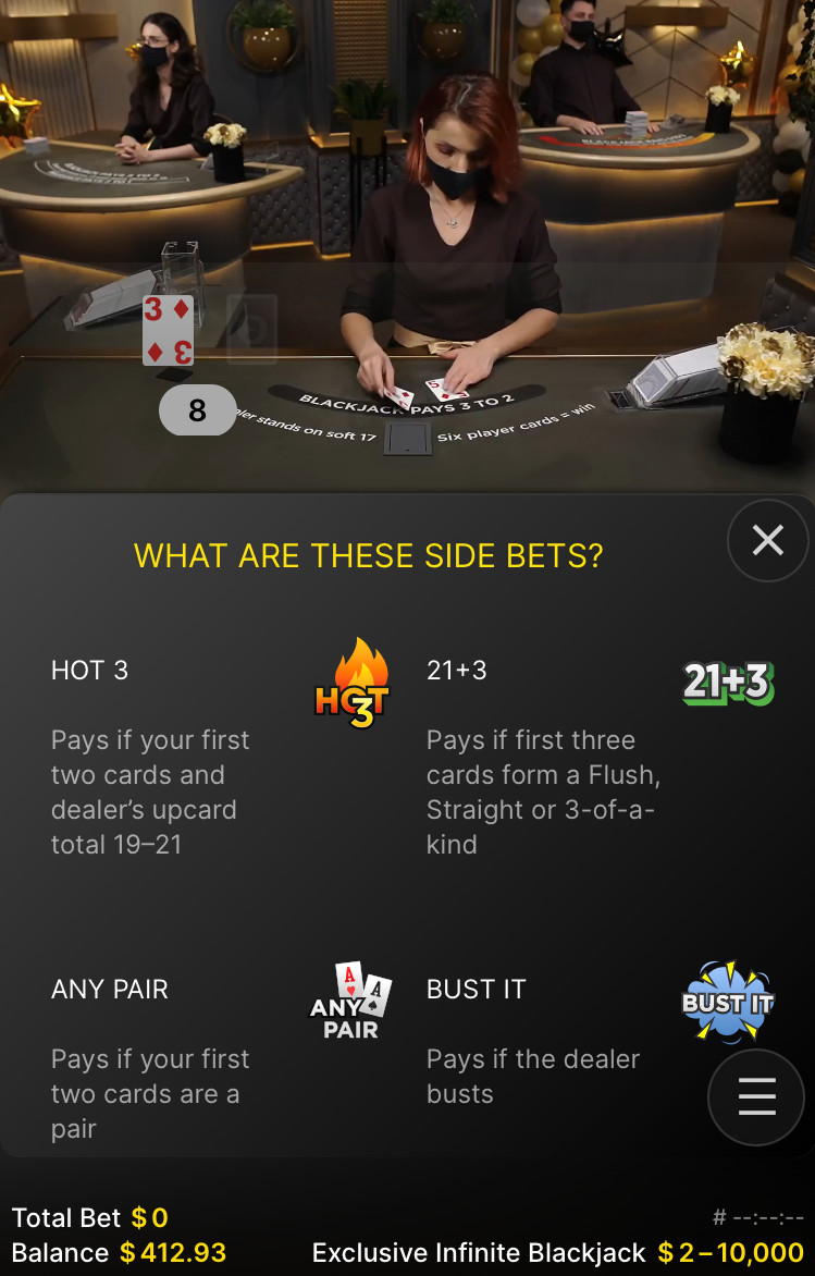 Blackjack side bets explained by OJO