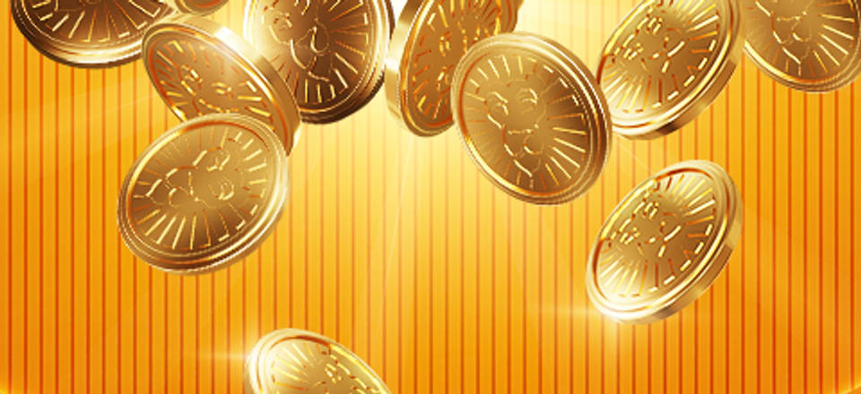 gold leovegas branded coins falling