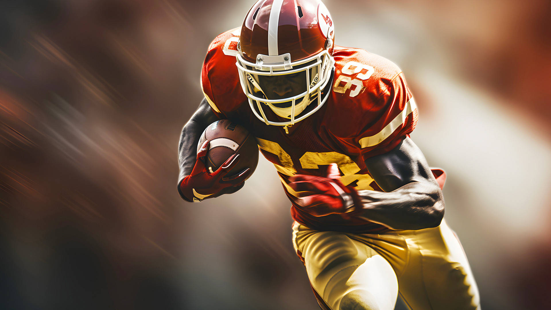 football player rushing with ball tucked under arm