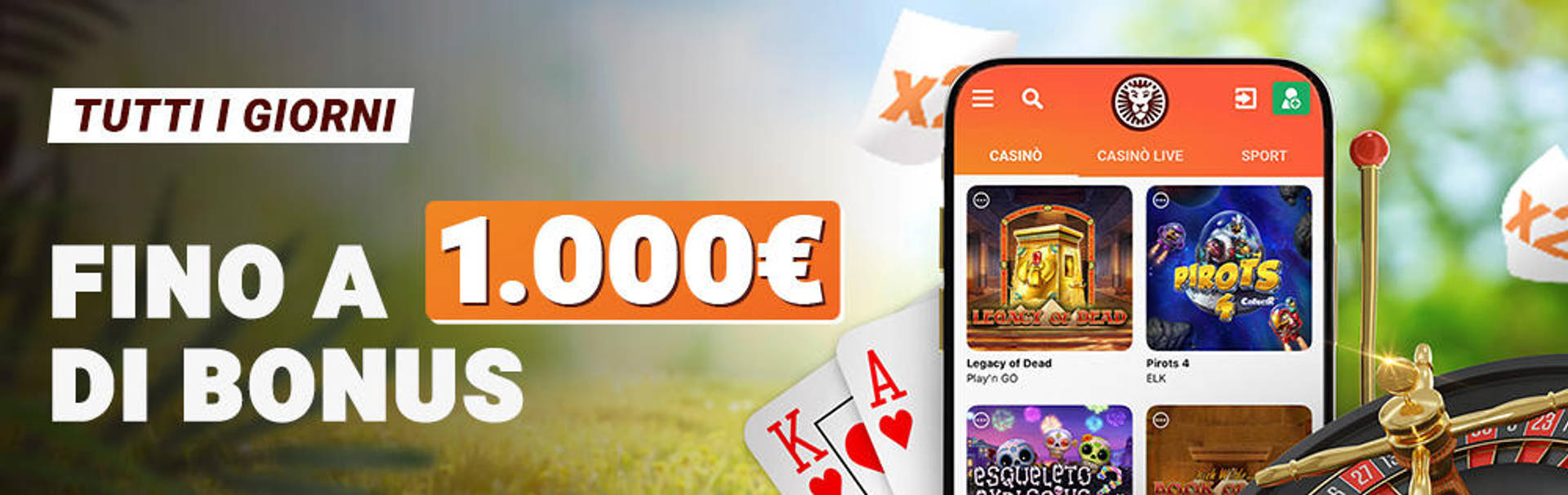 Offerta di Benvenuto: bonus fino a 1.000€ su app casinò con giochi come Legacy of Dead e Pirots 4.