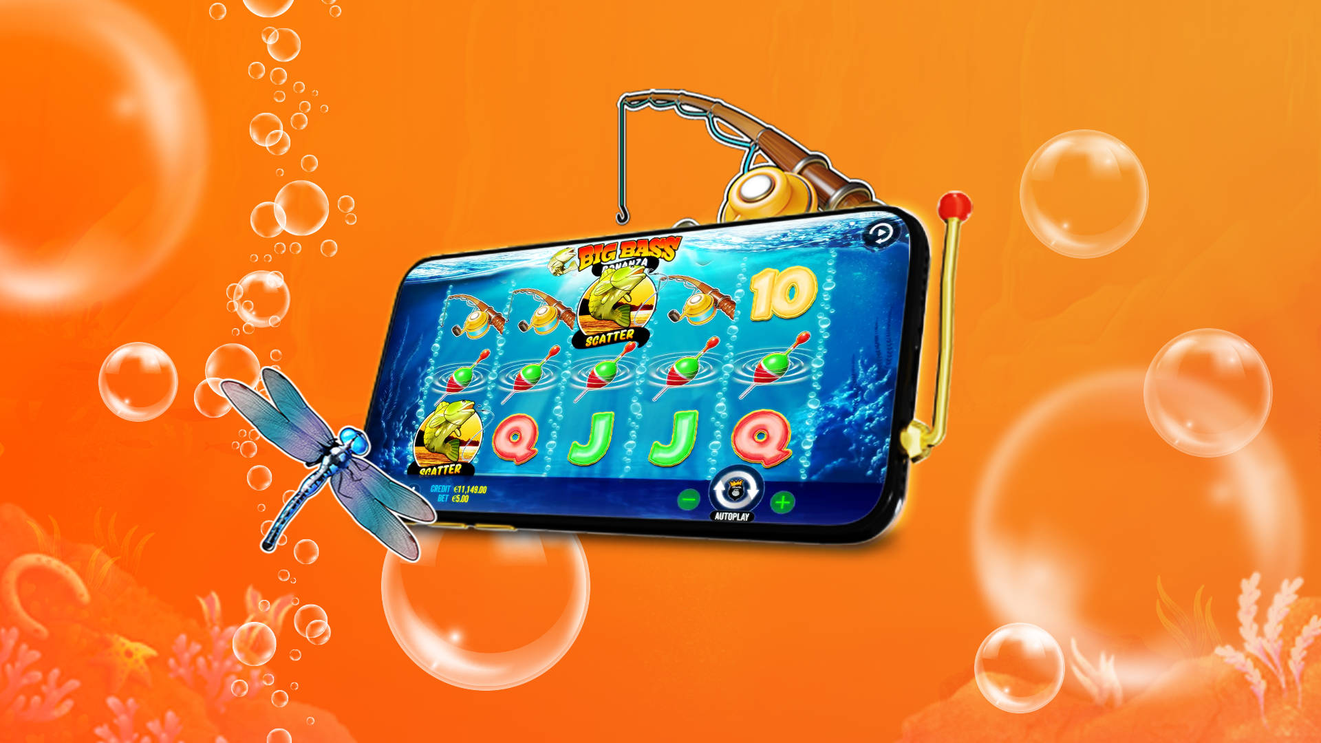 Slot a tema pesca su smartphone con la scritta "SCATTER" e funzione autoplay