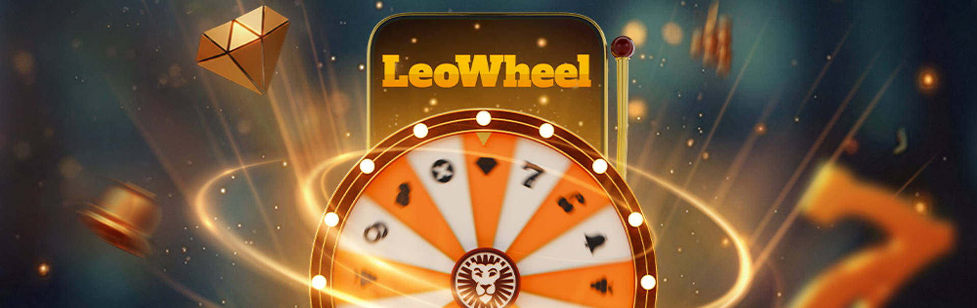 LeoWheel game with a spinning wheel showing symbols and golden light effects.