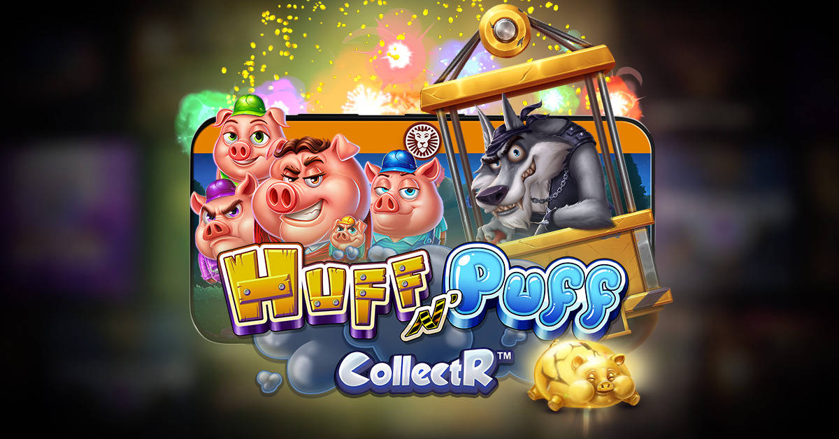 Huff N Puff CollectR spelautomat med grisar och varg i en gruvvagn.